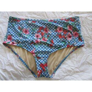 NWOT Laruen Conrad Checker Floral XL Full High-Waist Bikini Swim Bottom #106339